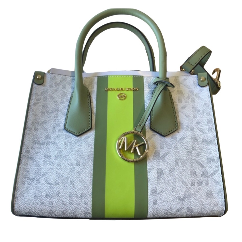 Michael Kors Center Stripe Maple Small Satchel. Bright Limeade. NWT.